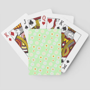 Cute watercolor colourful Daisy Pattern Green Playing Cards