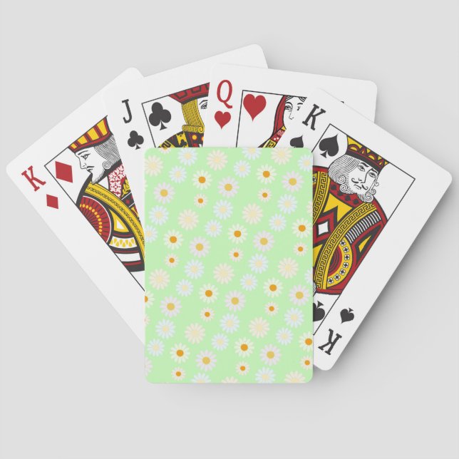 Cute watercolor colourful Daisy Pattern Green Playing Cards (Back)