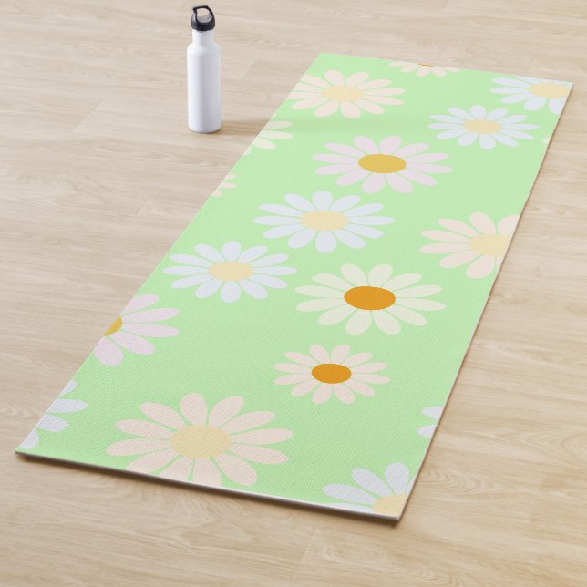 Cute watercolor colourful Daisy Pattern Green Yoga Mat (In Situ)
