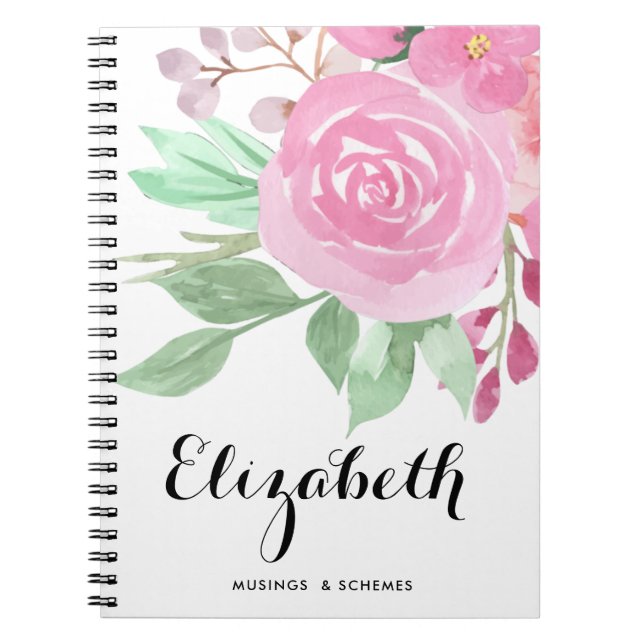 Cute Watercolor Colourful Spring Floral Posy Custo Notebook (Front)
