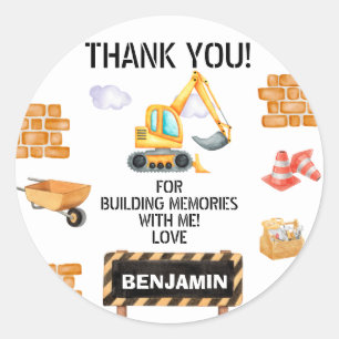 Cute Watercolor Construction Birthday Classic Round Sticker