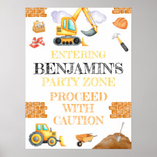 Cute Watercolor Construction Birthday Poster