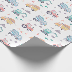 Cute Watercolor Construction Trucks Wrapping Paper