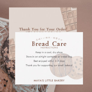 Cute Watercolor Cookie Bread Care Instructions Thank You Card