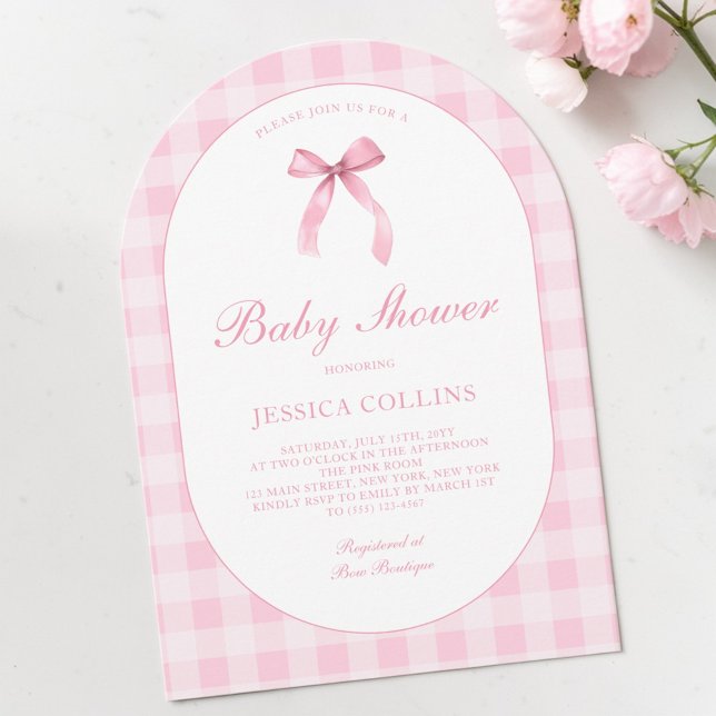 Cute Watercolor Coquette Pink Bow Girl Baby Shower Invitation (Cute Watercolor Coquette Pink Bow Girl Baby Shower Invitation)