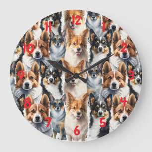 Cute Watercolor Corgi Dog Pattern Large Clock