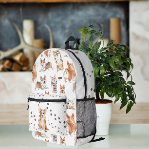 Cute Watercolor Corgi Dog Pattern Monogram Printed Backpack