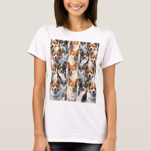 Cute Watercolor Corgi Dog Pattern T-Shirt