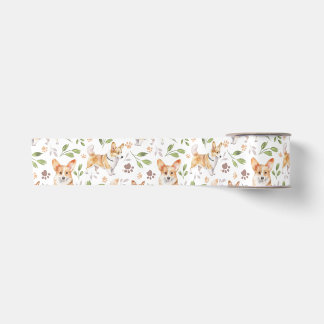Cute Watercolor Corgi Dogs - Pet Animals Satin Ribbon