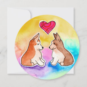 Cute Watercolor Corgis Round Card