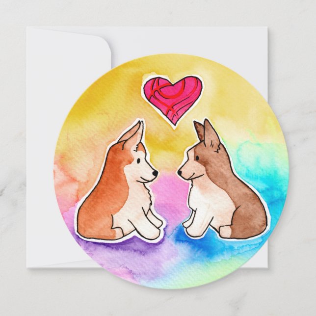 Cute Watercolor Corgis Round Card (Front)