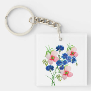 Cute watercolor cornflowers key ring
