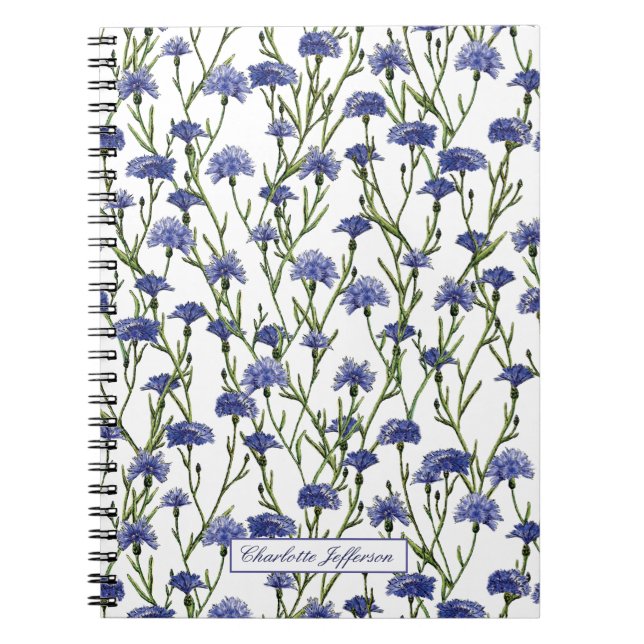 Cute Watercolor Cornflowers Monogrammed Notebook (Front)