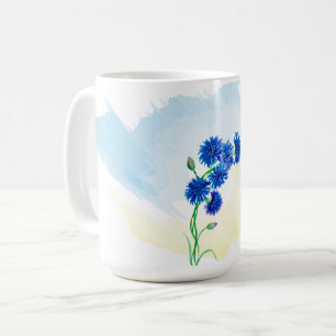 Cute watercolor cornflowers on blue and yellow bac coffee mug