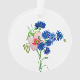 Cute watercolor cornflowers ornament