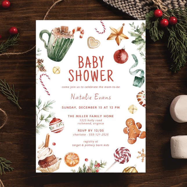 Cute Watercolor | Cosy Christmas Theme Baby Shower Invitation (Creator Uploaded)