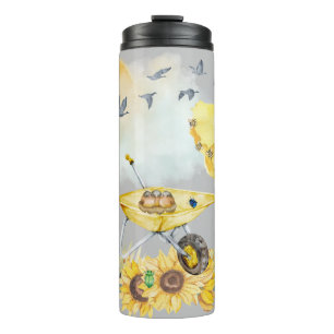 Cute Watercolor Cottagecore Yellow on grey   Thermal Tumbler