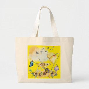 Cute Watercolor Cottagecore Yellow on yellow Large Tote Bag