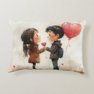 Cute Watercolor Couple Heart Balloon Romantic Love Decorative Cushion