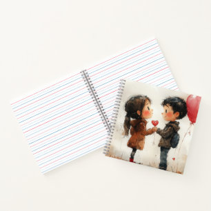 Cute Watercolor Couple Heart Balloon Romantic Love Notebook