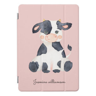 Cute watercolor cow pink personalised  iPad pro cover