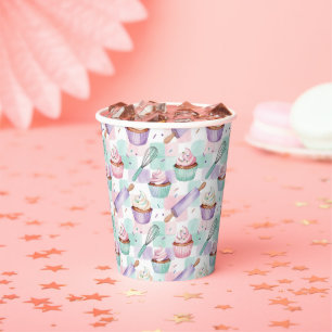 Cute Watercolor Cupcake Lavender Teal Baking Style Paper Cups