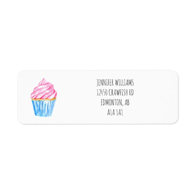 CUTE Watercolor Cupcake Pink Frosting simple blue (Front)