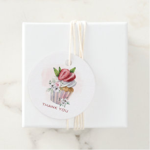 Cute watercolor cupcake, strawberry, floral thanks favour tags