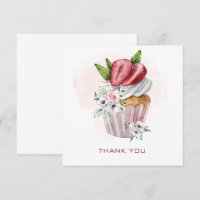 Cute watercolor cupcake, strawberry, floral thanks