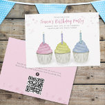 Cute Watercolor Cupcakes QR Code Social Media  Invitation<br><div class="desc">This design features cute birthday watercolor cupcakes, with a QR code for website online party information and a Facebook icon for the social media event page. a whimsical colourful pastel pink sweet, a birthday candles dessert treat cake, a stylish trendy calligraphy script text, a modern typography style font, an adorable...</div>