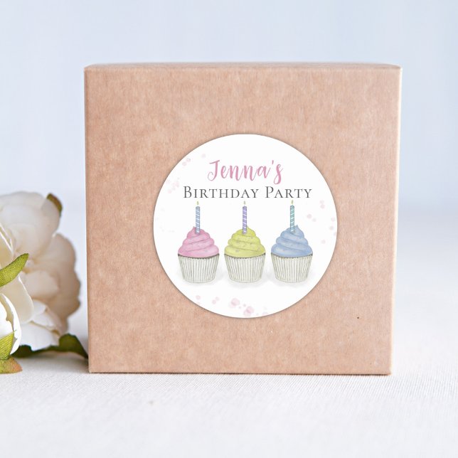 Cute Watercolor Cupcakes Whimsical Classic Round Sticker (Creator Uploaded)
