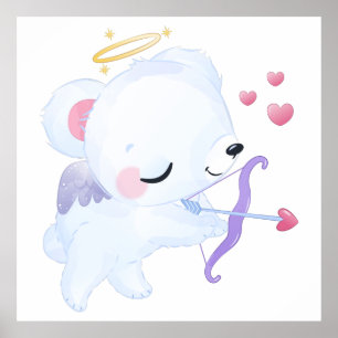 Cute Watercolor Cupid Valentine Polar Bear Poster