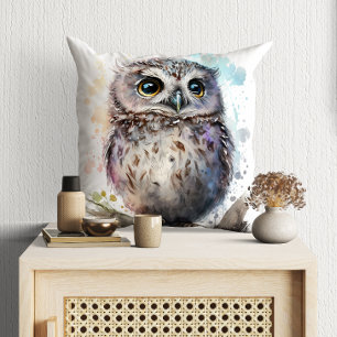 Cute Watercolor Cute Owl Woodland Cushion