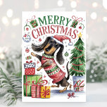 Cute Watercolor Dachshund Christmas Card<br><div class="desc">Cute watercolor Dachshund Christmas card is a fun and festive way to send holiday wishes to your friends and family. Add your personalised greeting on the back.</div>