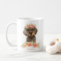 Cute Watercolor Dachshund Peach Floral