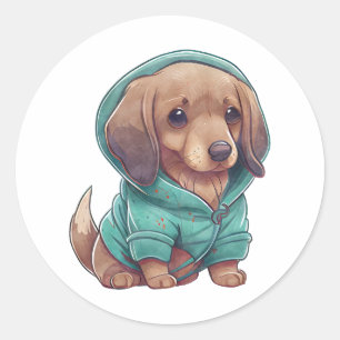 Cute Watercolor Dachshund Puppy in Sweater Classic Round Sticker