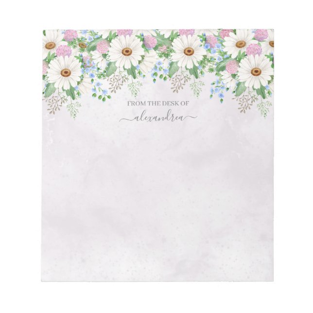 Cute Watercolor Daisy Floral Botanical Calligraphy Notepad (Front)