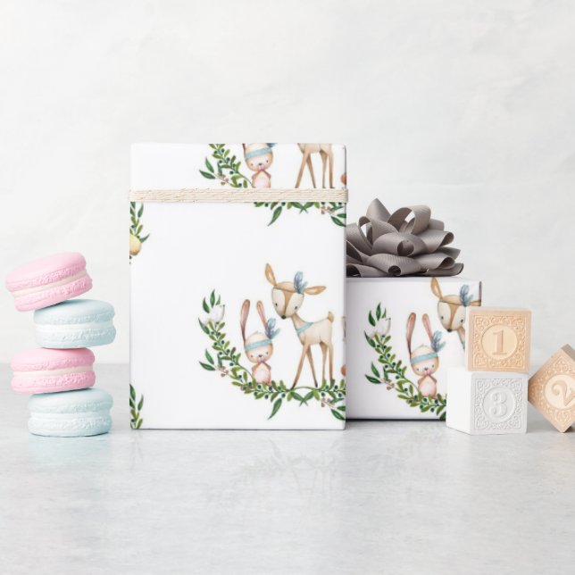 Cute watercolor deer baby shower  wrapping paper (Baby Shower)