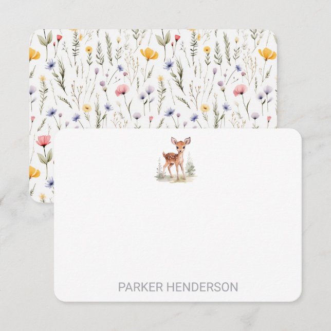 Cute Watercolor Deer Kids Stationery Thank You Card (Front/Back)