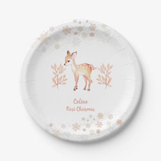 cute watercolor deer paper plate (Front)