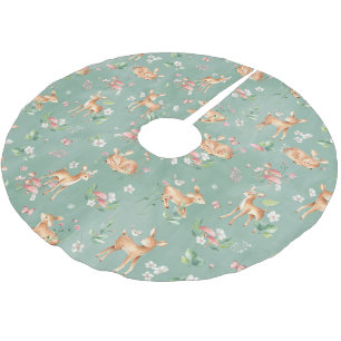 Cute Watercolor Deer Pattern Brushed Polyester Tree Skirt