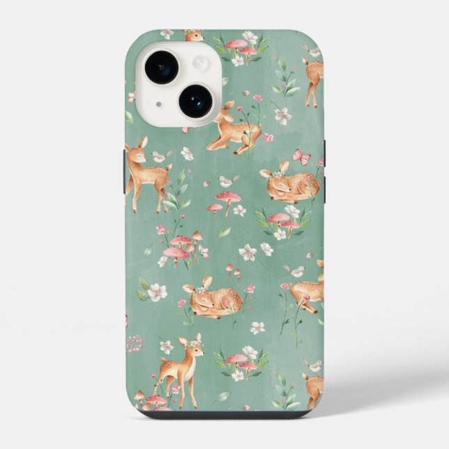 Cute Watercolor Deer Pattern iPhone Case (Back)