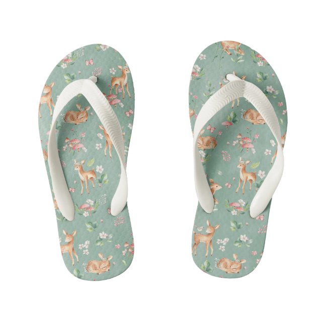 Cute Watercolor Deer Pattern Kid's Flip Flops (Footbed)
