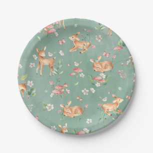 Cute Watercolor Deer Pattern Paper Plate