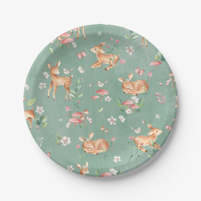 Cute Watercolor Deer Pattern Paper Plate (Front)