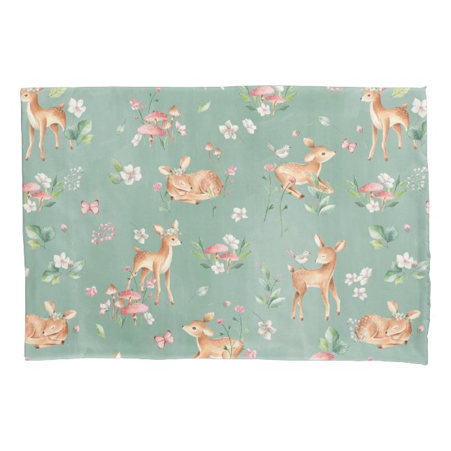 Cute Watercolor Deer Pattern Pillowcase (Front)