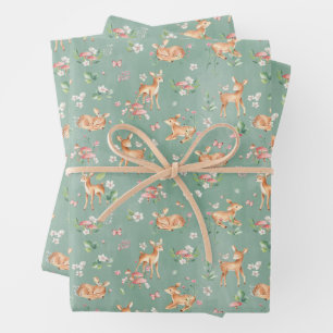 Cute Watercolor Deer Pattern Wrapping Paper Sheet