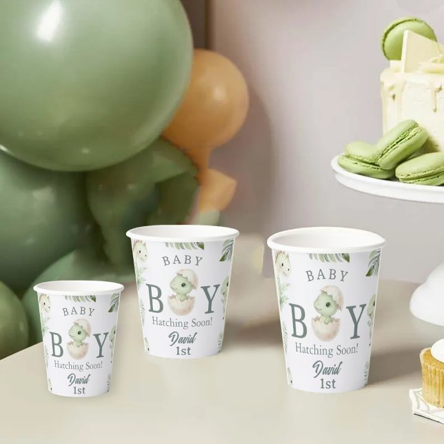 Cute Watercolor Dinosaur 1st Birthday & Baby  Paper Cups (Creator Uploaded)