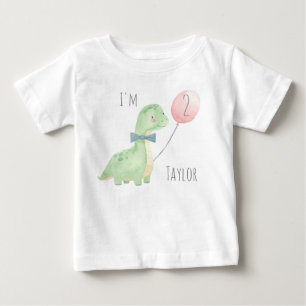 Cute Watercolor Dinosaur 2 Year Old Birthday Baby T-Shirt