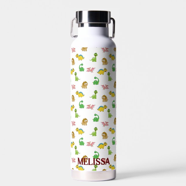 Cute Watercolor Dinosaur Animal Pattern Water Bottle (Front)
